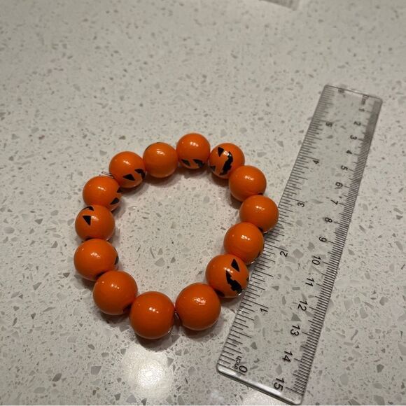 Spooky Halloween Pumpkin Wood Beaded Stretch Bracelet - Picture 3 of 7